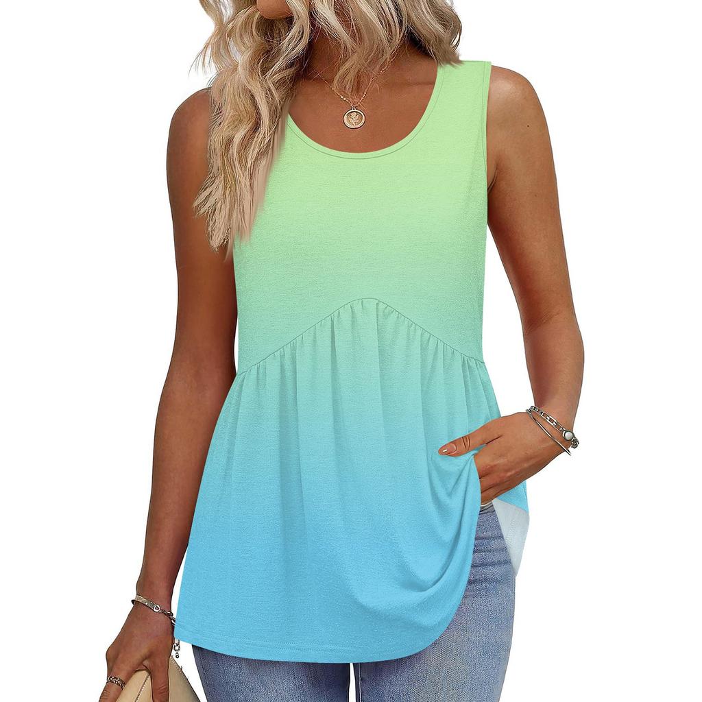 Square Collar Tank Top Women Print Tank Tee Casual Loose Fit Sleeveless Shirt