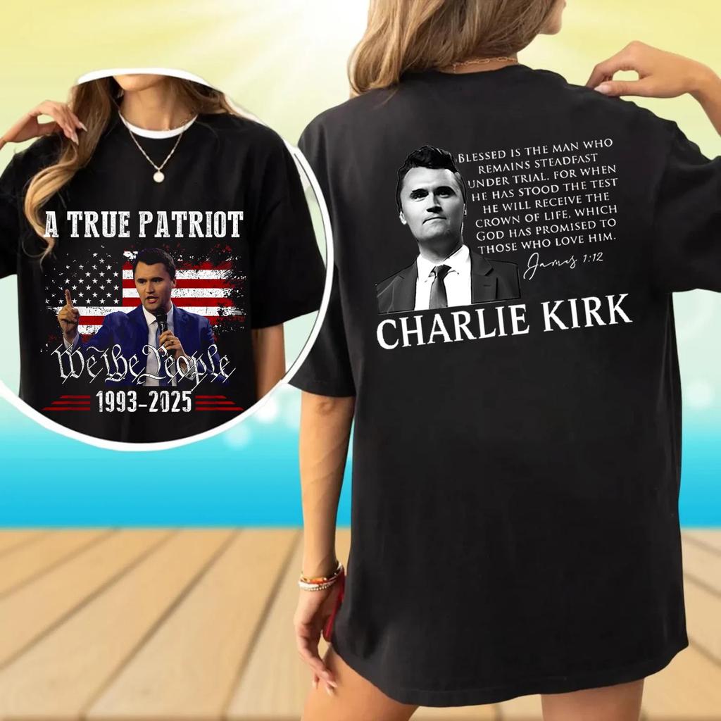 Charlie Kirk Shirt, True Patriot 1993-2025 Rip Memorial American Flag Side Shirt