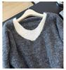 Color Block V-Neck Long Sleeve Knit Sweater - Women's Autumn/Winter Loose Fit Two-Piece Style Cardigan
