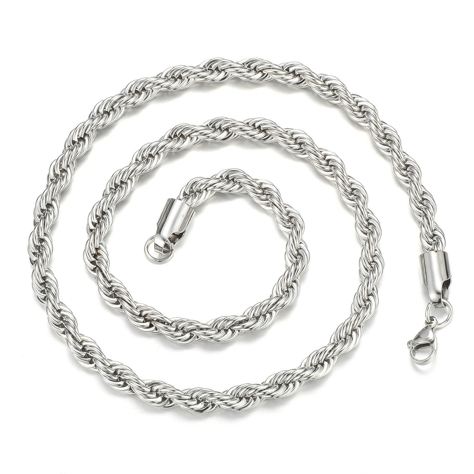 

YQ 316L Stainless Steel Twisted Rope Chain Necklace For Men Women Jewelry Accessories 3MM 50cm