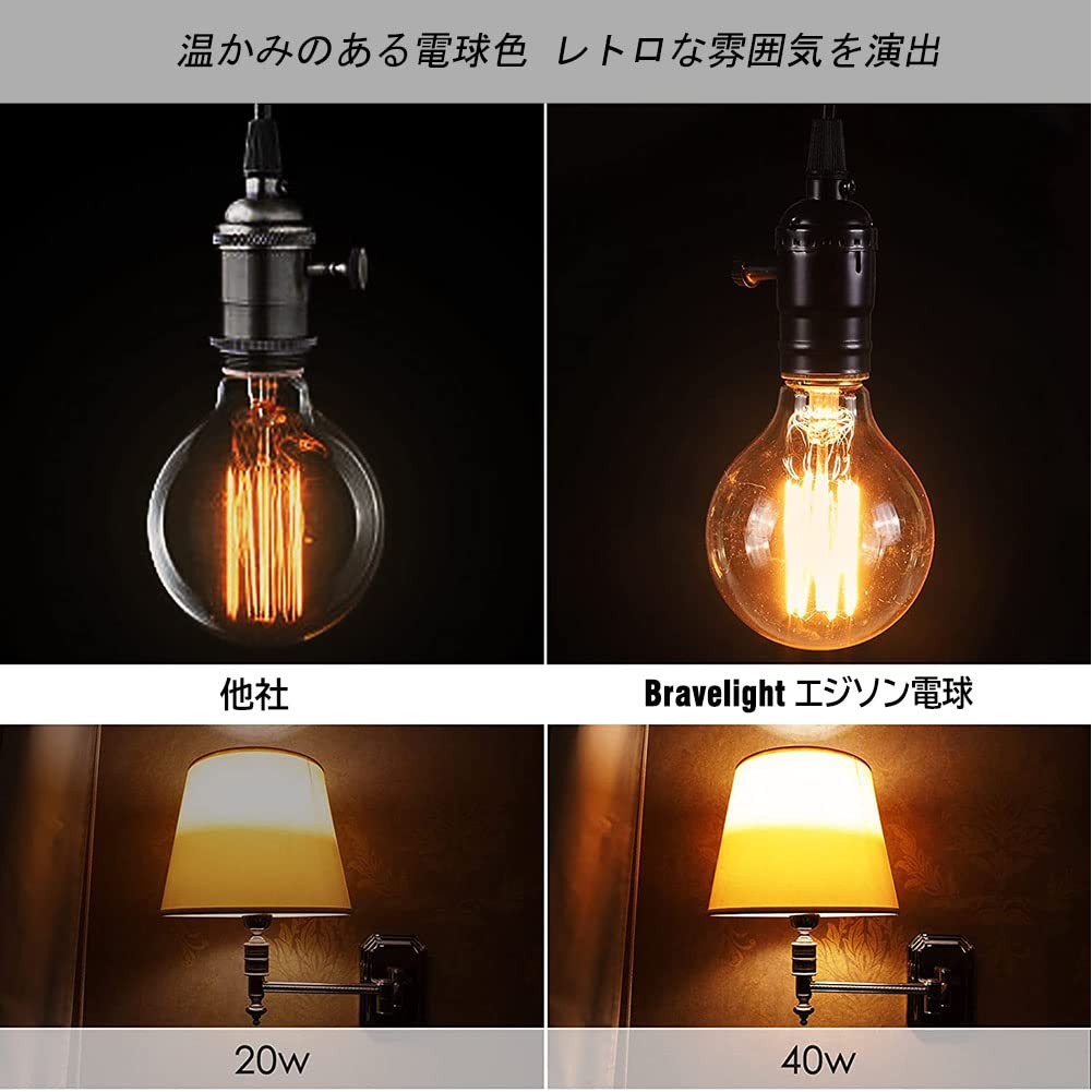 Bravelight Edison Bulbs, 60W, E26E27 Base [G95], Ball Bulbs, Carbon Fiber Bulbs (Non-LED Bulbs), Warm White, Stylish Edison Bulbs, Retro Bulbs,
