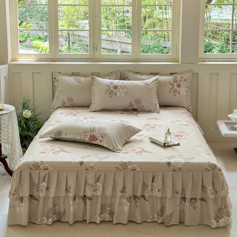 

Комплект из 3 шт. кружевных юбок для кровати с принтом, мягкий и удобный, дышащий и устойчивый к сминанию, не дает усадку, подходит для спальни, гостевой комнаты 150*200cm