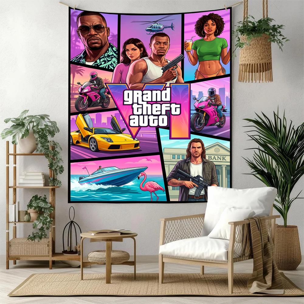 Grand Theft Auto Handwoven Tapestry Handmade Look Suitable for Reading Corner Balcony Living Room Year-Round Hand Painted Style Gift for New Home