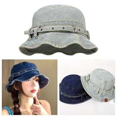Retro-Stil gewaschener Denim-Eimerhüte gewaschener Denim-Gürtel Design Gürtel Design Kappen Vielseitiges Design Sonnenschutz Becherhüte