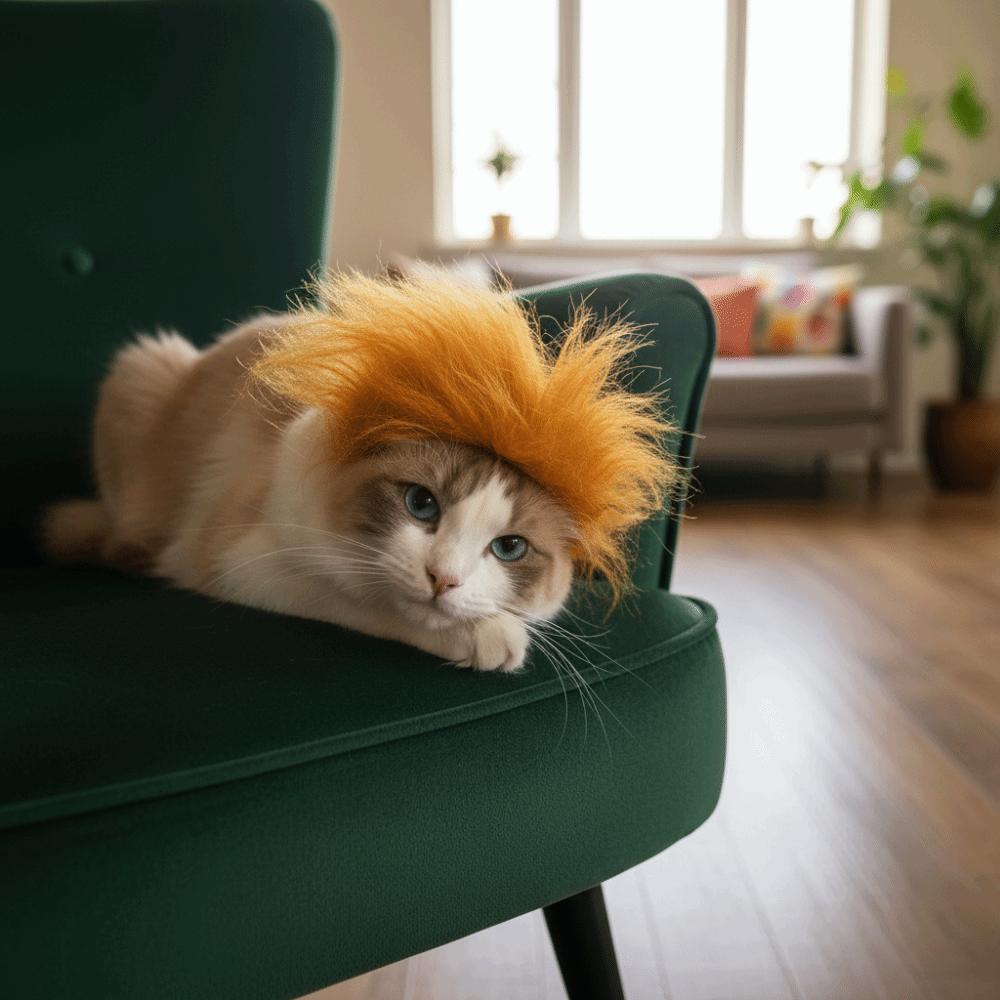 Eye-catching Cat Yellow Wig Novelty Polyester Pet Cosplay Hat DIY Trimming Adjustable Cat Funny Props Photography Props