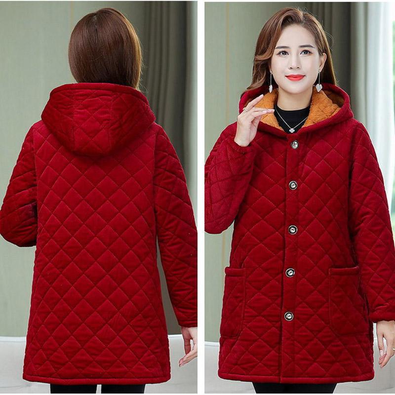 Mittellange Baumwolljacke für Damen, Herbst- und Wintermode, plus Daunen, warm, große Yards, dumme einfarbige Jacke