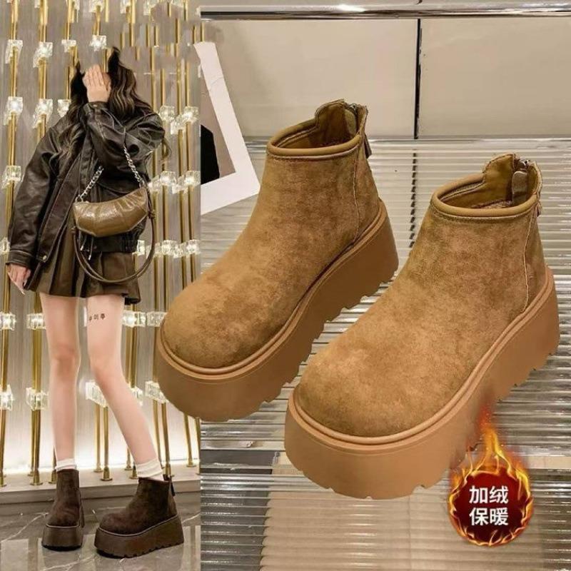 Thick-soled Snow Boots Women's Winter New Small Height Increase Cm Retro Velvet Muffin Short Boots