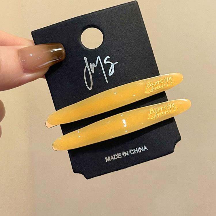 2 Pcs Simple Acetate Bangs Hairpins Women Oval Geometric Hair Side Clips Colorful Duckbill Clips One-word Clip Hair Accessories
