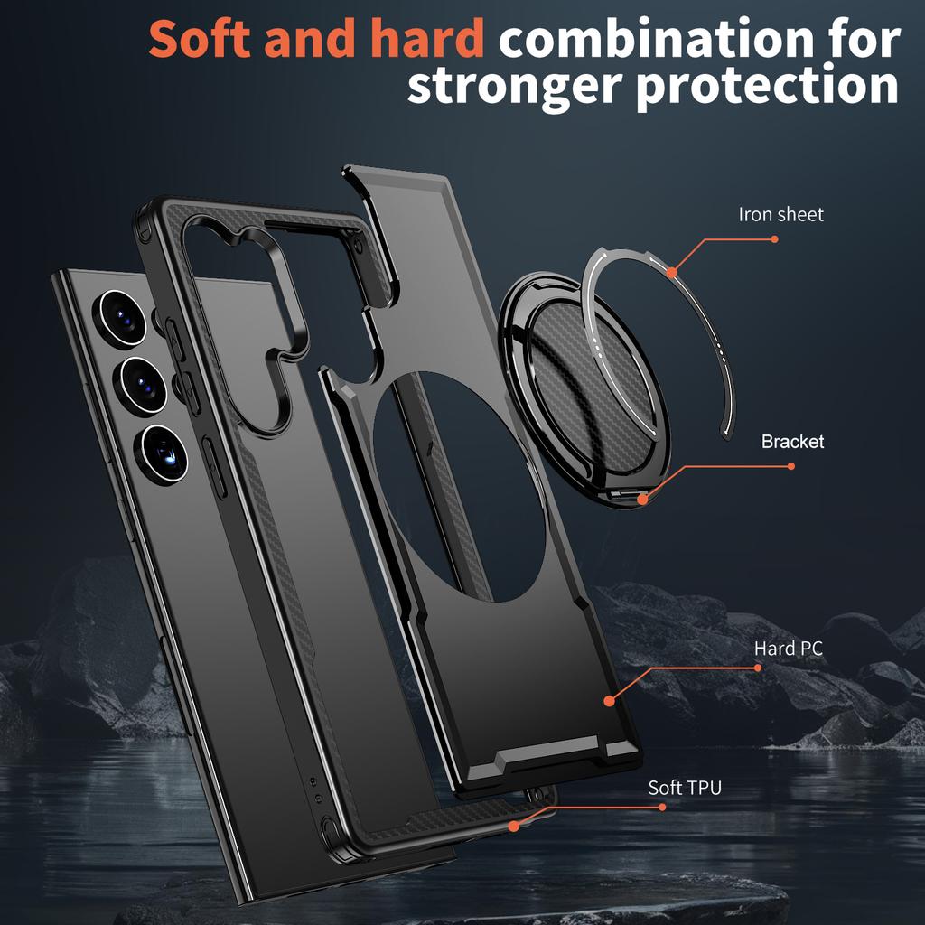 For Samsung Galaxy S24 Ultra Case Compatible with MagSafe TPU+PC Kickstand Phone Cover