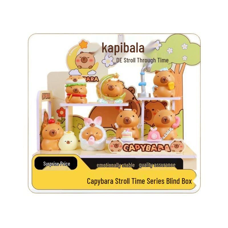 Capybara Stroll Time Blind Box Toy Figurine - Emotion Healing Desktop Ornament & Kids' Gift.