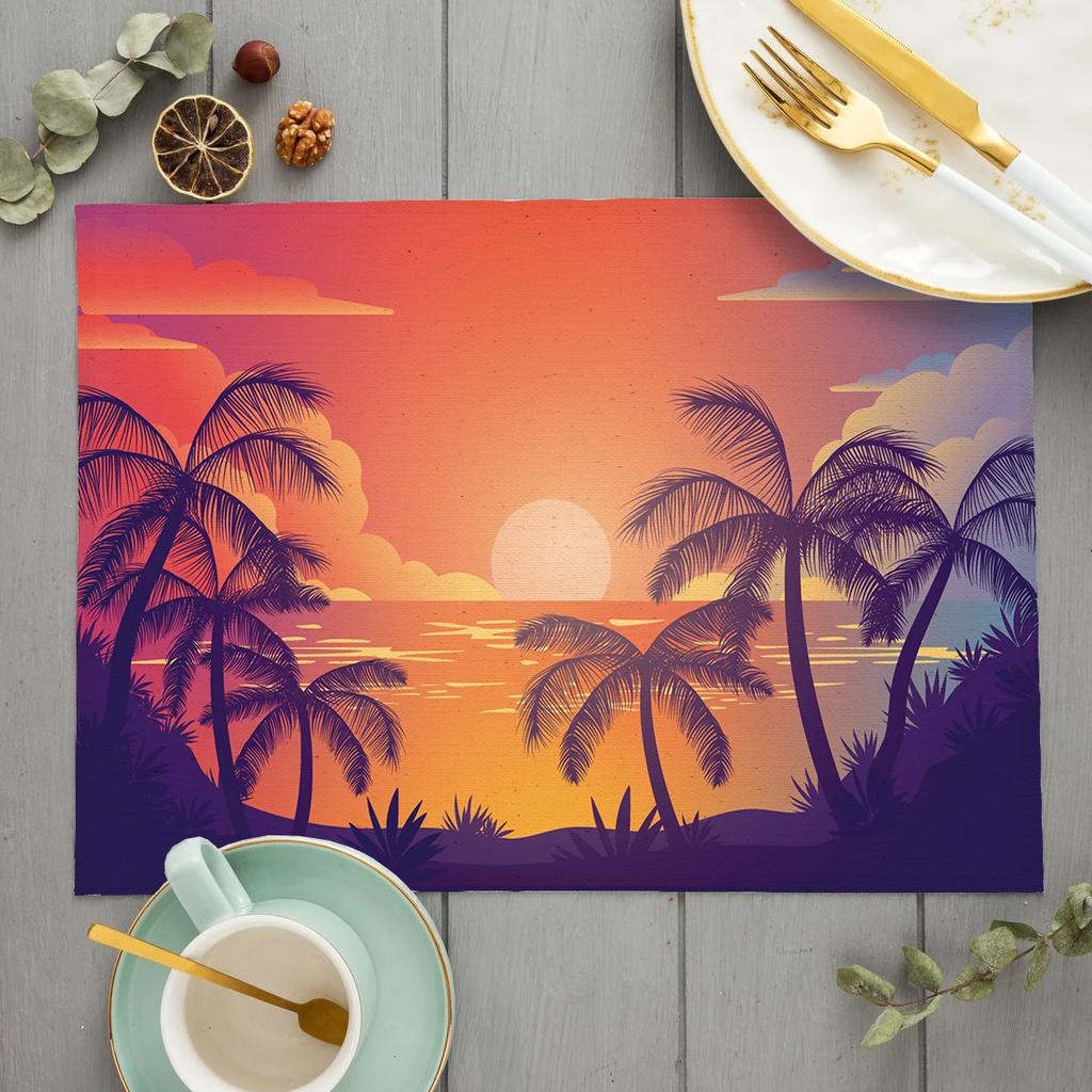 Beach Starfish Placemat Summer Vibe Vacation Kitchen Decor Linen Dining Table Coaster Pad Bowl Coffee Cup Mats Tablecloth