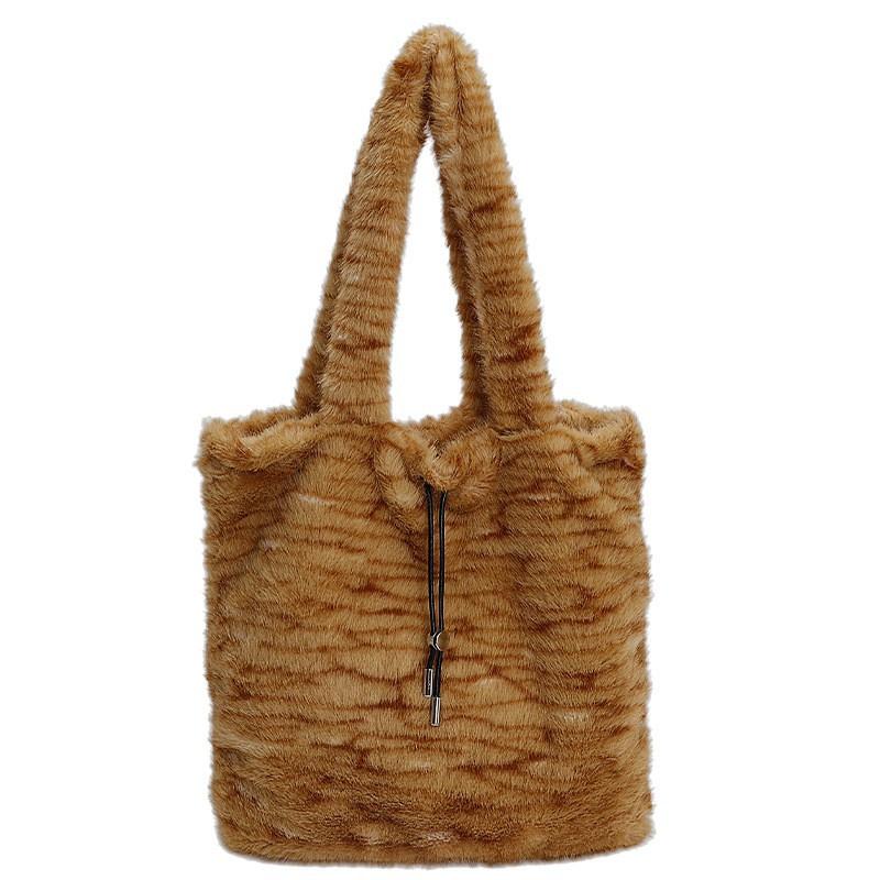 Sac Moelleux Grande Capacité Femme 2025 Nouveau Décontracté Peluche Douce Épaule Sac Fourre-tout Portable