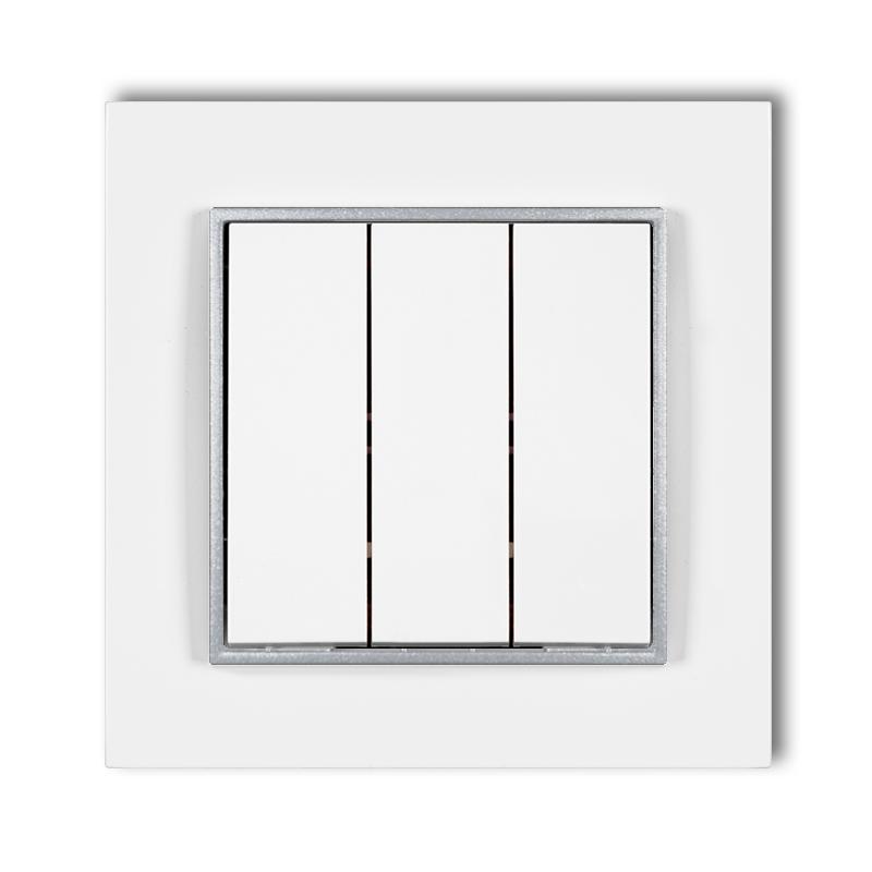 Triple switch with frame karlik mini, white/silver