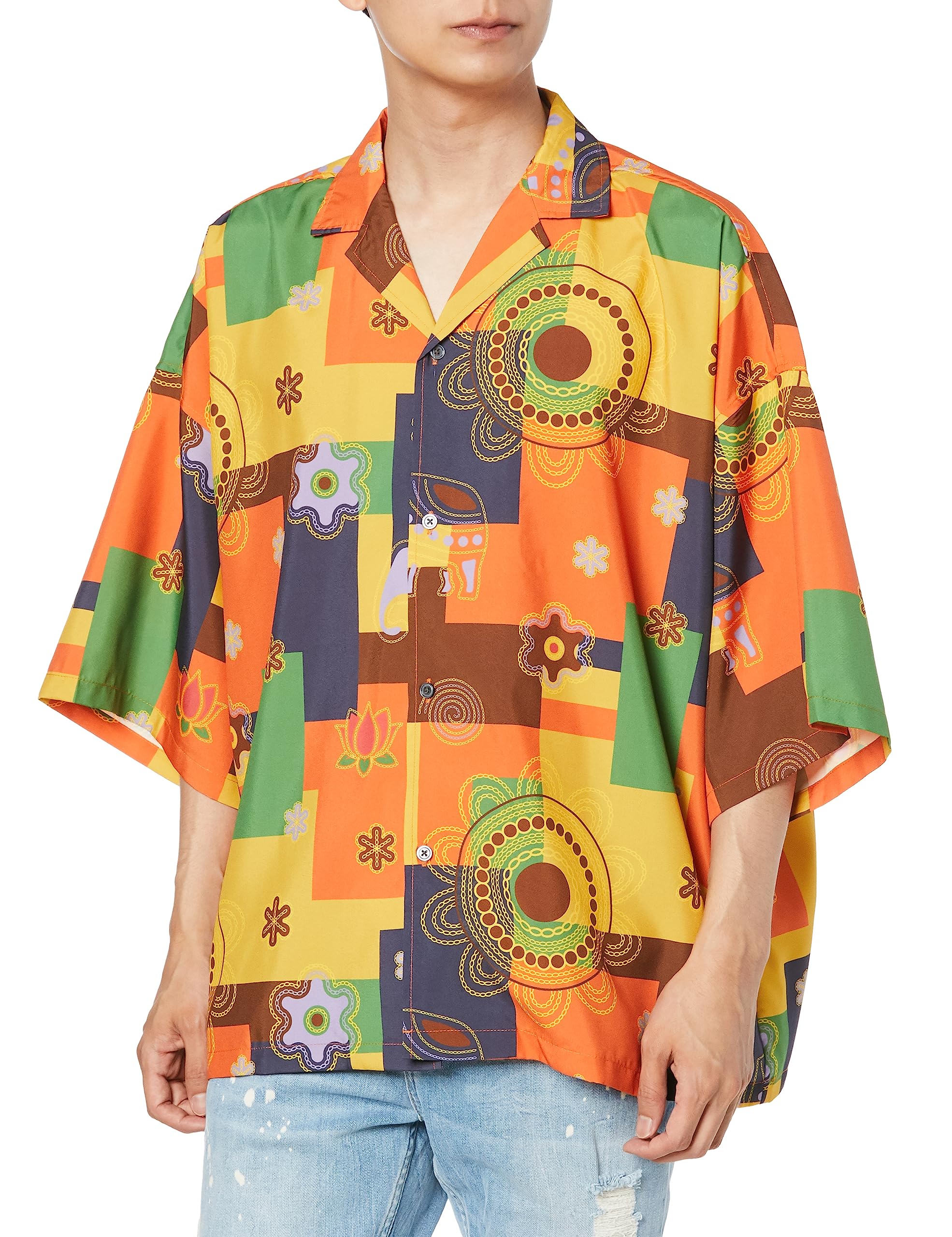 

Улучшает мужскую расслабляющую рубашку с коротким рукавом и принтом по всей поверхности, 50413 B