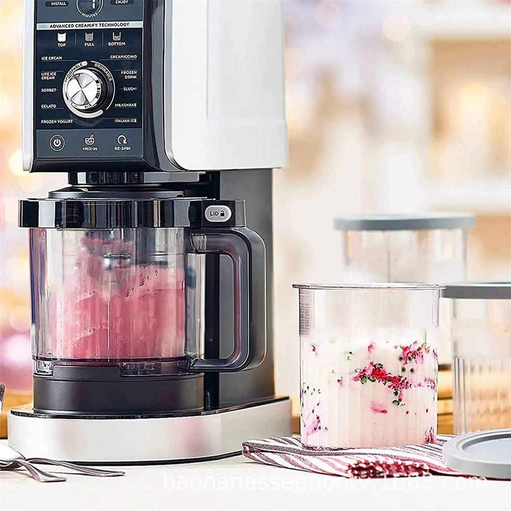 4 stk. Iskrempintbegre for NC500 NC501 Ninja- Creami-serien Iskremmaskin Erstatninger Oppbevaringskrukke med Lokk