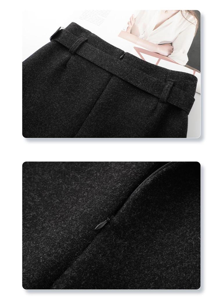 2025 Coffee Wool A-line High-waisted Slim-fitting Skirt for Petite Women’s Winter Collection