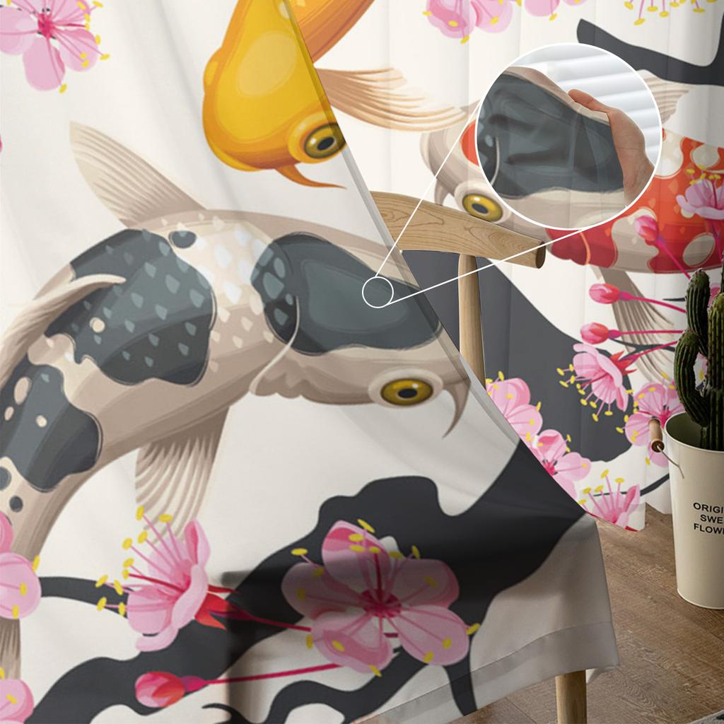 Japanese Style Carp Cherry Blossom Sheer Curtains for Living Room Decoration Window Curtains Kitchen Tulle Voile Curtains