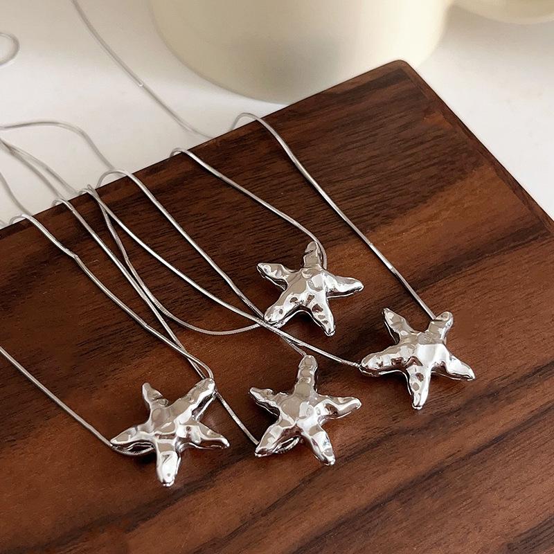 S925 Sterling Silver Korean Minimalist Starfish Necklace - Women's Versatile High-End Choker Clavicle Chain