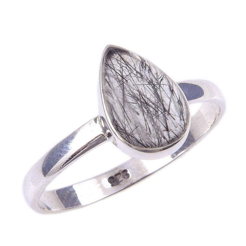 Natural Black Rutile Gemstone Handmade 925 Solid Sterling Silver Ring S.10 m5S36