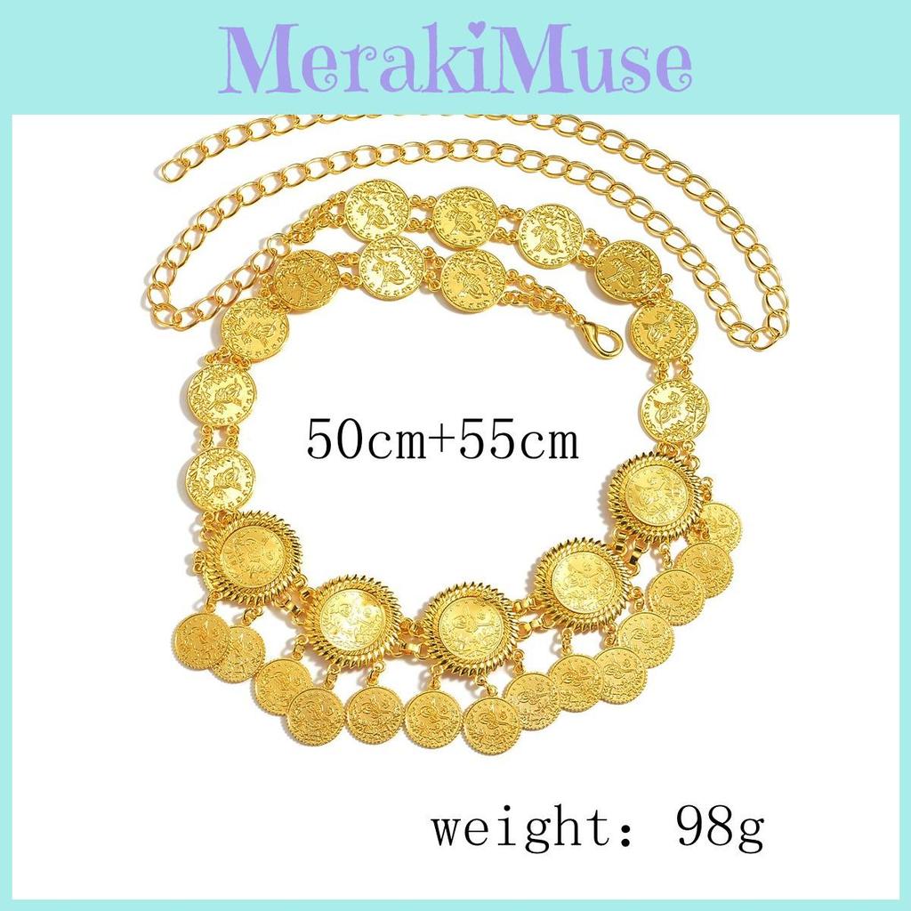 Middle East Trendy Gold Metal Coin Tassel Waist Chain For Women Summer Wear
