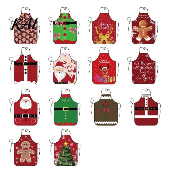 Holiday Housework Bib Christmas Apron with Santa Gingerbread Prints, Waterproof Oil Resistant Cooking Apron, Adjustable Tie for Kitchen Baking