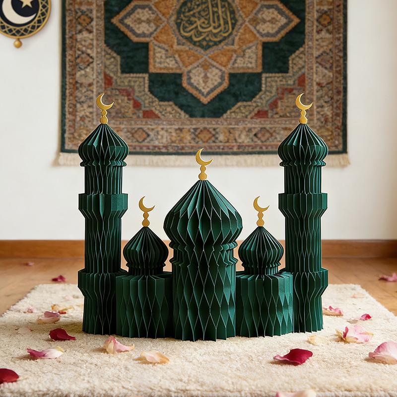 1/3/5Pcs 3D Honeycomb Ornaments For Ramadan Home Desktop Decor Eid Al Fitr Paper Arteid Mubarak Islamic Party Decor