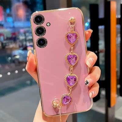 Fashion Diamond Bracelet Chain Silicone Case for Samsung Galaxy S24Ultra A54 A15 A05S M52 M23 A04S S23fe Shockproof Protection Cover A 05