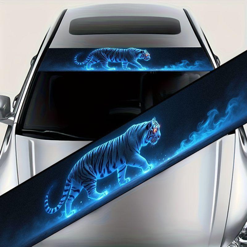 1PC Blue Flame Tiger Car Stickers for DIY Auto Front and Rear Windshield Truck Suv Waterproof Window Vinyl Decals Self-adhesive