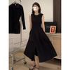 Round Neck Chubby Girl Hepburn Style Waist Black Dress Vest