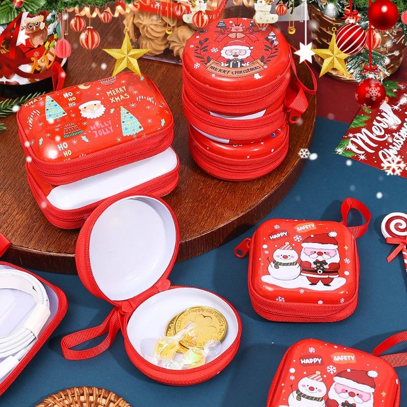 5/1Pcs Christmas Cable Organizer Zipper Candy Coin Storage Bag Kids Toys Keyring Pendant Christmas Gifts Earphone Box Organizer