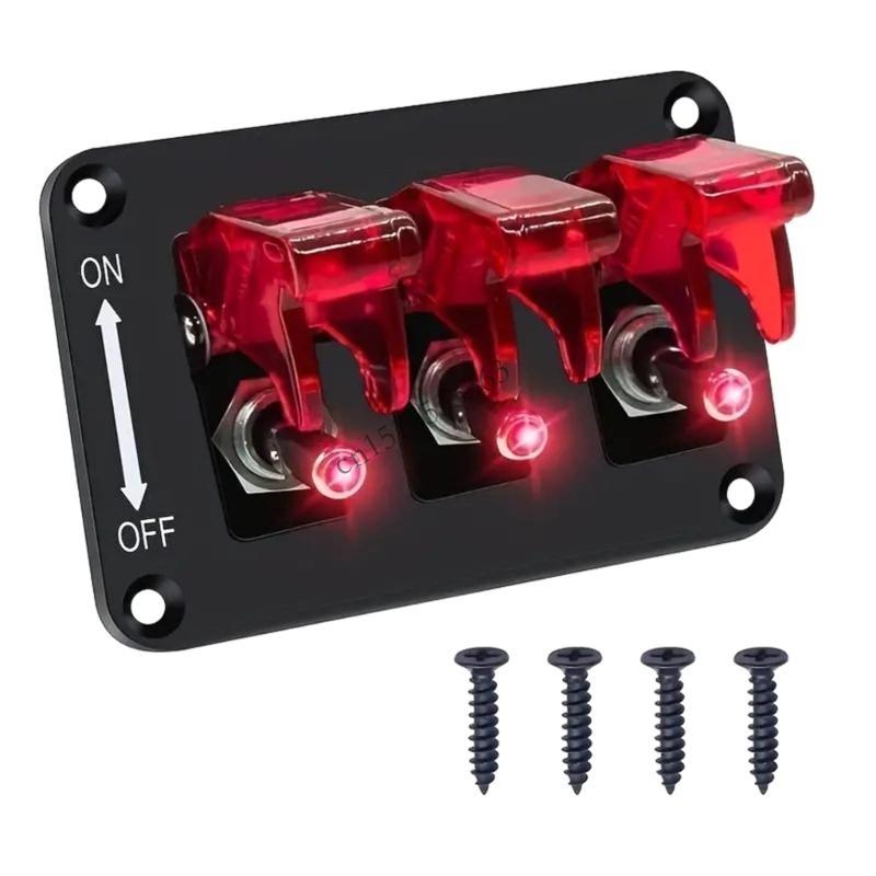 

090E 12/24V 3 Gang ON-OFF Rockers Switch Panel LED Toggle Switch Panel Waterproof