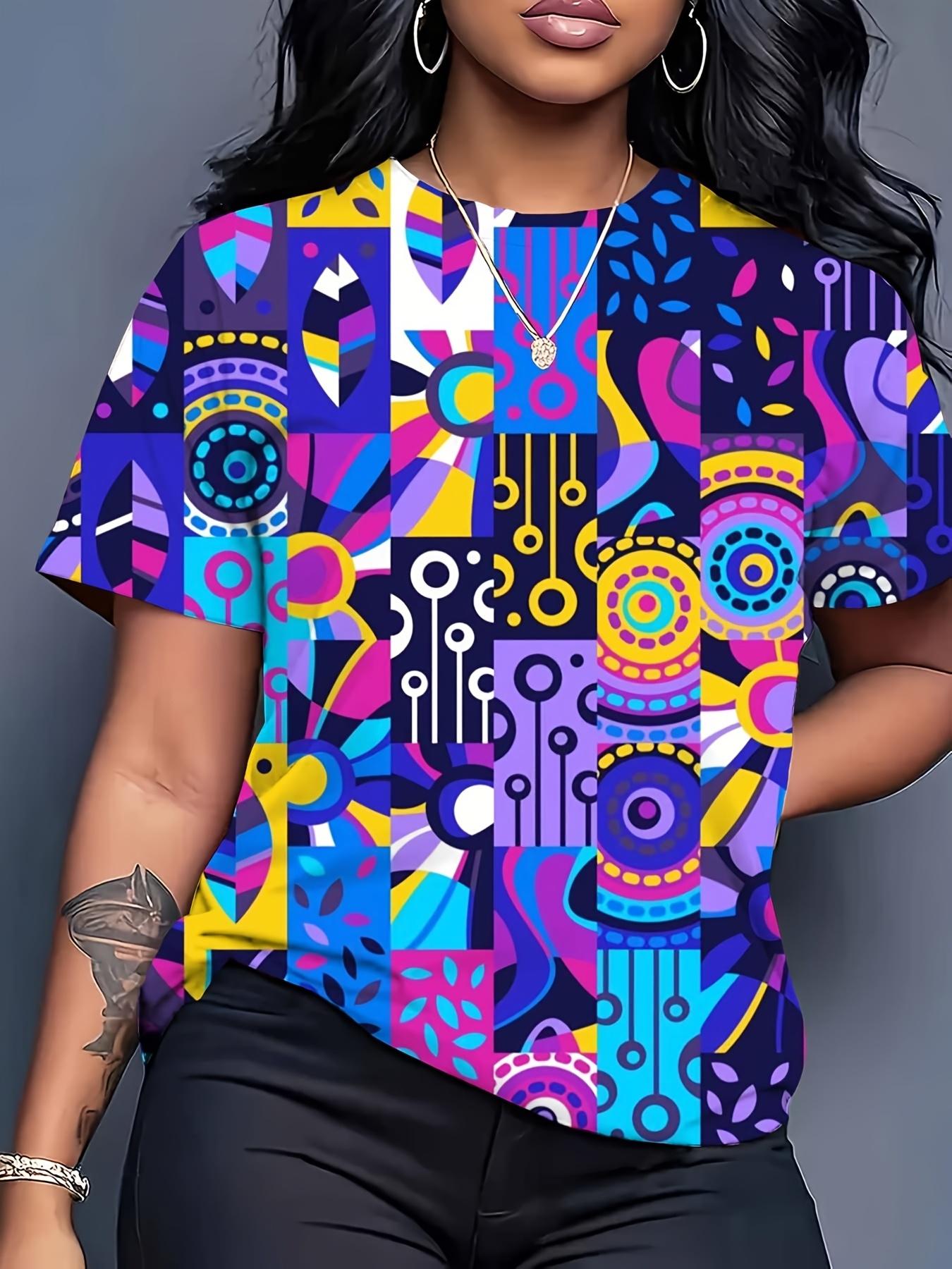 

Women S Colorful Printed Pattern T-Shirt Soft T-Shirt Casual Clothing Trendy Fashion Gift M дубильная кора
