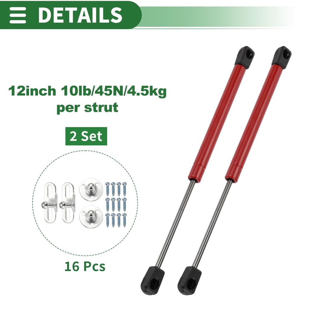 Motoforti Universal Lift Support Strut Shocks 12"/305mm 10lb/45N/4.5kg Red