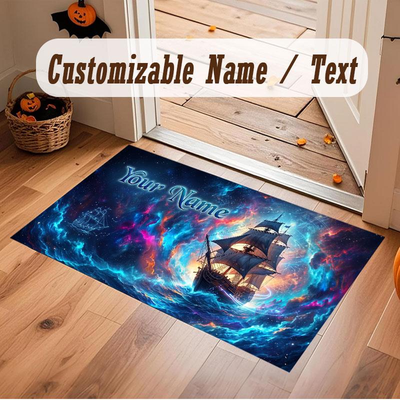 Octopus Sea Life Theme Crystal Velvet Floor Rug Personalized Custom Name Text Warm Carpet Home Decoration