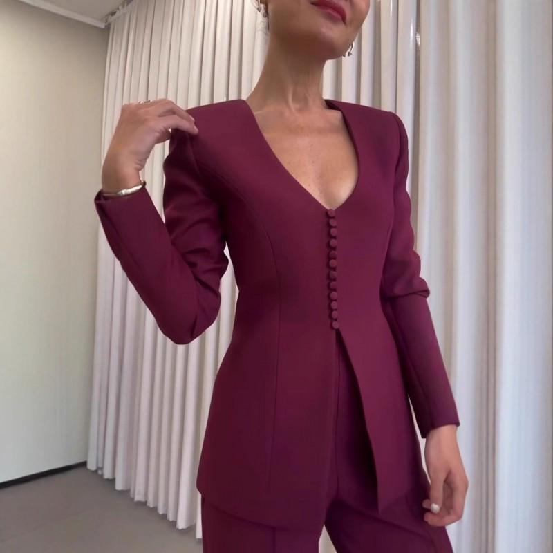 Elegant Womens 2-Piece Suit Set Blazer Trousers Office Wear