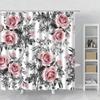 Plant Leaves Flower Bath Curtains Set Garden Floral Drum Tower Fabric Bathroom Decor Splash Resistant Partition Bath Curtains