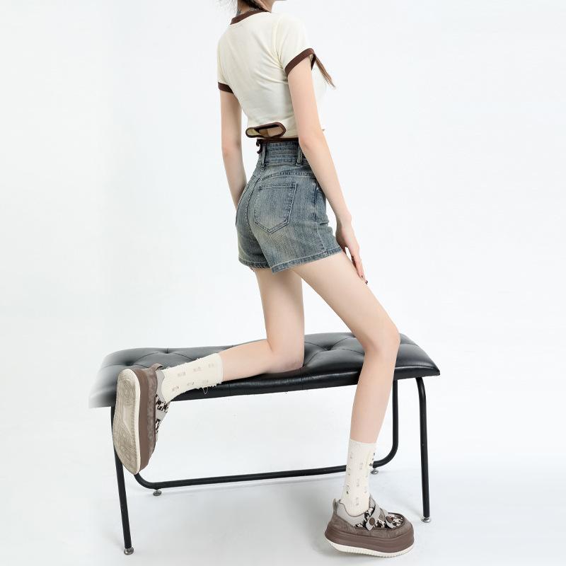 Hot-Selling American Style Summer New High-Waisted Denim Shorts for Women, Loose Fit, Slimming, Wide-Leg Pants, Versatile