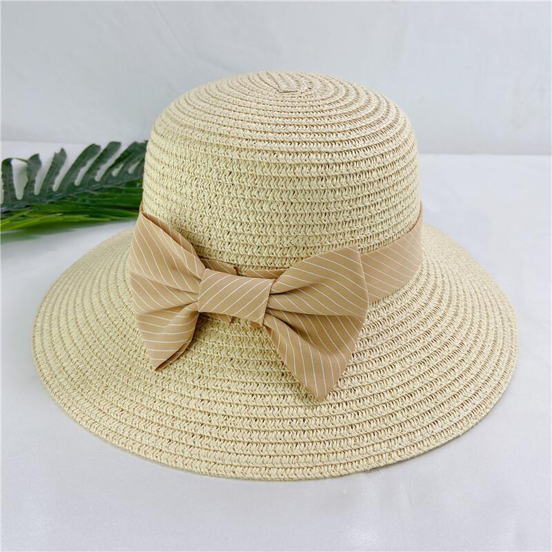 Straw hat lady summer bow seaside summer versatile sun hat breathable hat beach hat