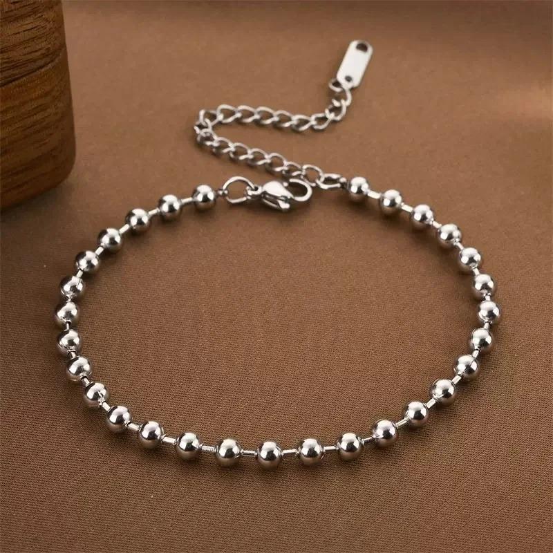 

Элегантные браслеты-цепочки из нержавеющей стали с бусинами, круглые 4 мм, золотого/серебряного цвета, для женщин, ювелирные аксессуары SL819-S