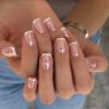24Pcs Short French Tip False Nails Shimmer Ballet Nail Art Full Cover Sheer Press On Manicure Tips For Girls Daily Wear