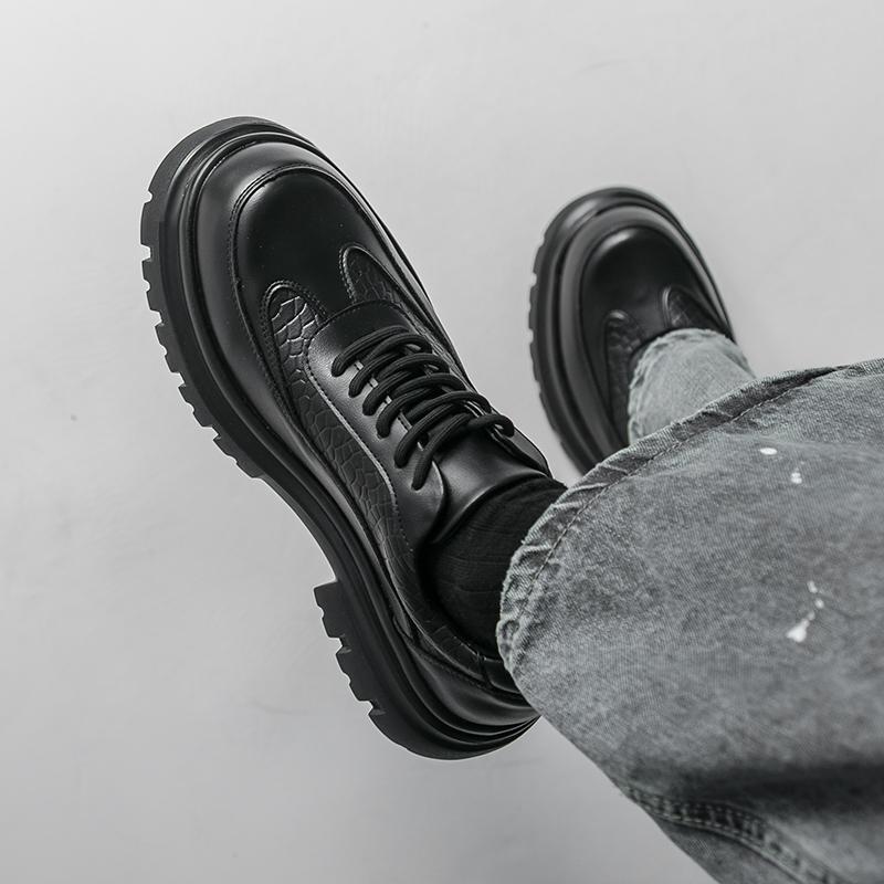 Herren Punk Stiefel Brogues Business Aufzugsschuhe Schwarze Braune Lederschuhe Dicke Sohle Plateau Schuhe Übergröße