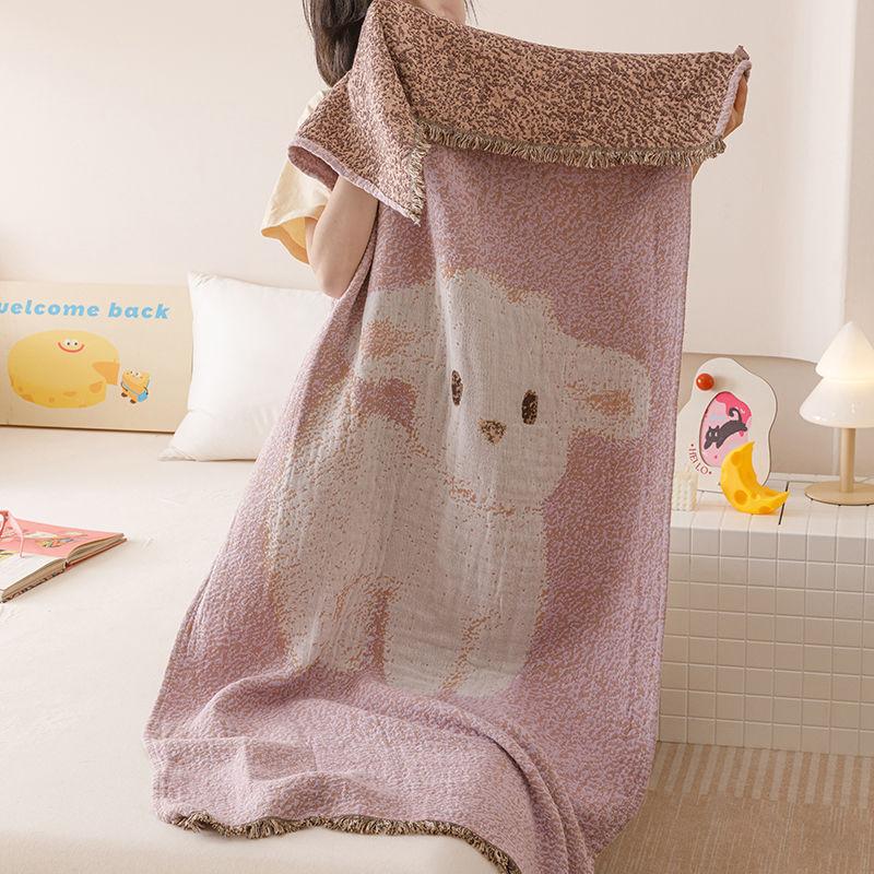 Cartoon Pure Cotton Bath Towel Breathable Skin-friendly Lightweight Summer Blanket 80x160cm Shawl Travel Blanket
