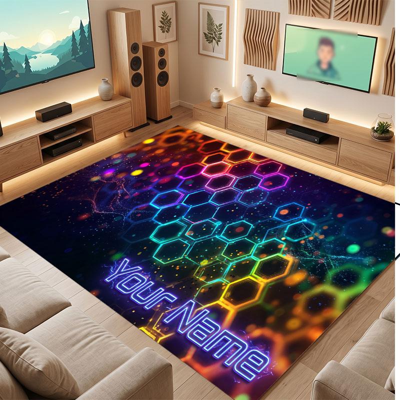 Abstract Geometric Theme Crystal Velvet Floor Rug Personalized Custom Name Text Warm Carpet Home Decoration