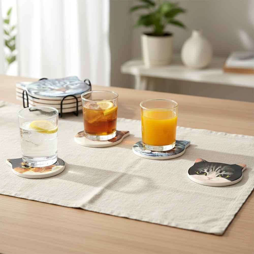4x Podstawka Pod Kubek Szklankę Filiżankę Podkładka na Stół Ceramiczna Kot