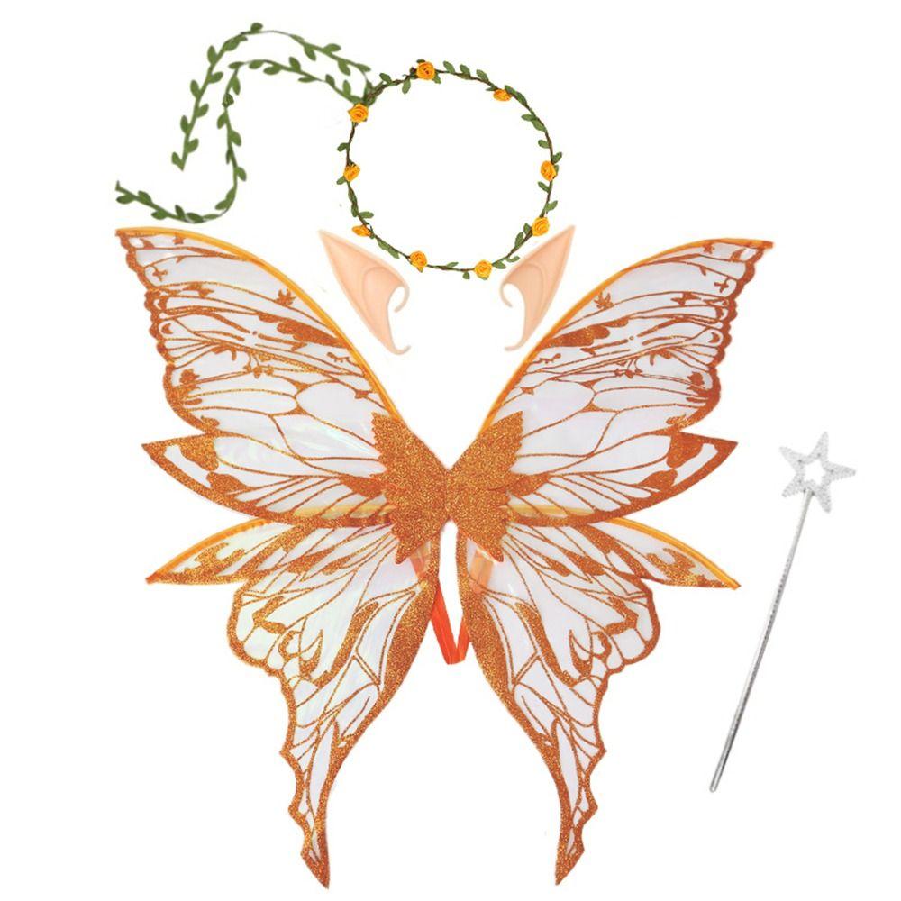 Star Wand Fairy Butterfly Wings Elf Ears Sparkling Angel Wings Cute Fairy Costume Set  Halloween
