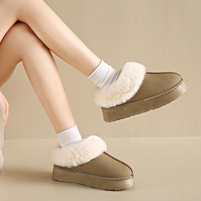 Winter new cotton shoes fashionable and simple short women's boots thickened pedal flat snow boots women
