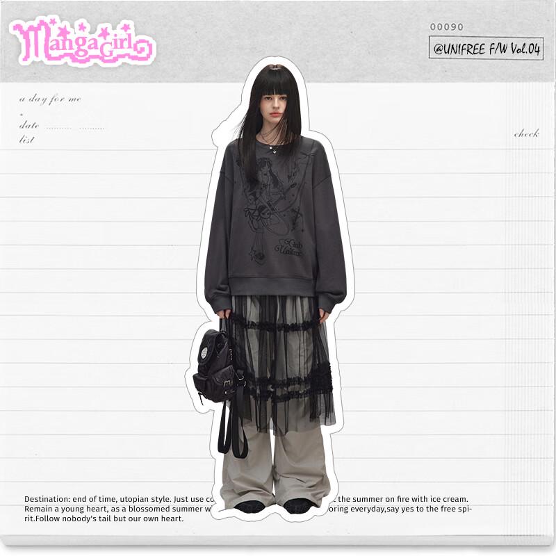 UNIFREE Dark Girl Sweet Cool Print Loose Sweatshirt