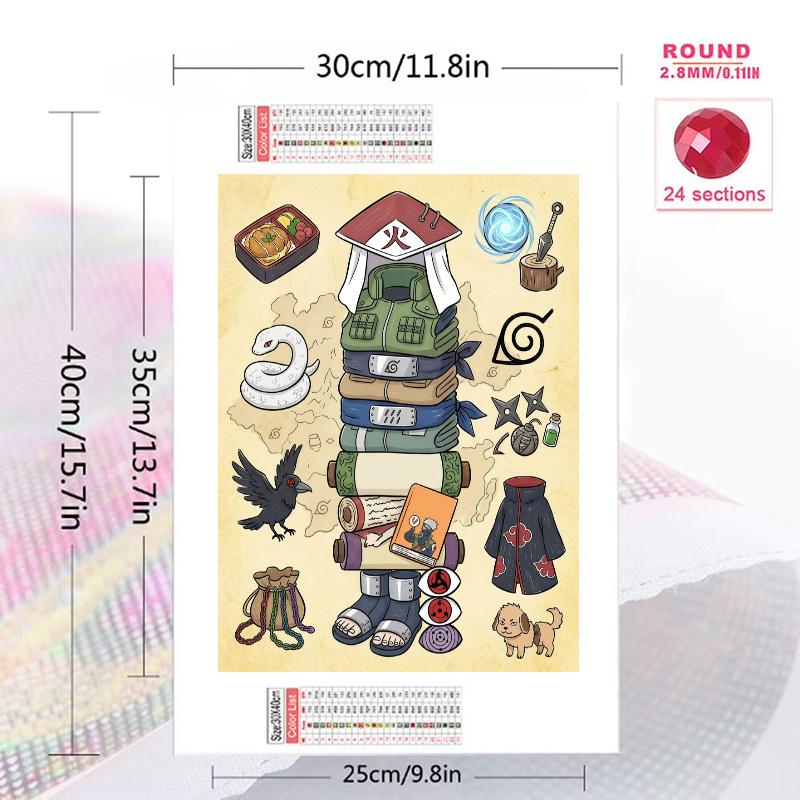 Naruto Iconic Items & Symbols Art Set Pattern 3pcs 100% Round Full Drill 5D DIY Diamond Painting Embroidery Cross Stitch Rhinestone Décor