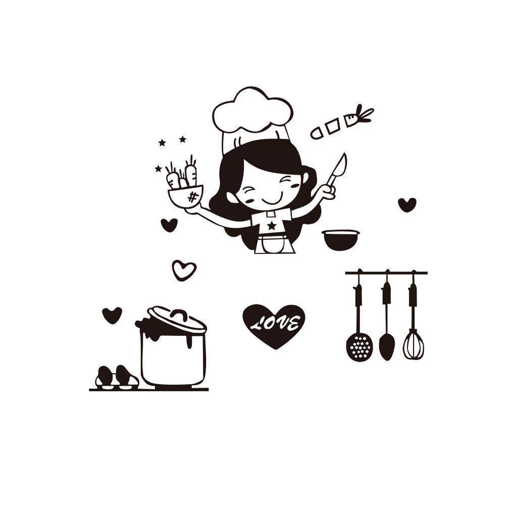 Girl Loves To Cook Print Wall Stickers Kitchen Decoration Household Decorative Ornaments