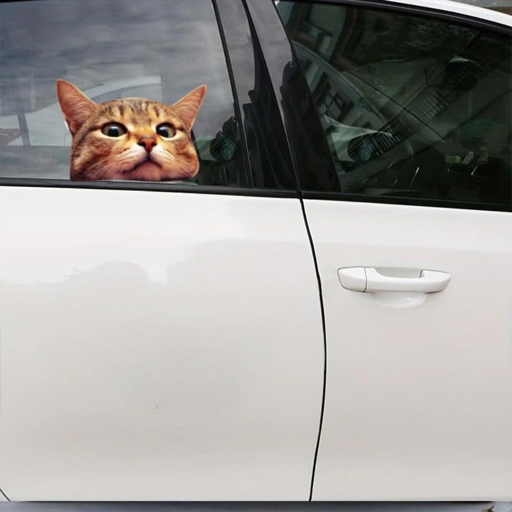 Cute Cat Window Vinyl Decal 5"x3.5" (Set of 2) Waterproof Car Truck SUV Laptop Glass Wall Indoor Outdoor | #AZ142